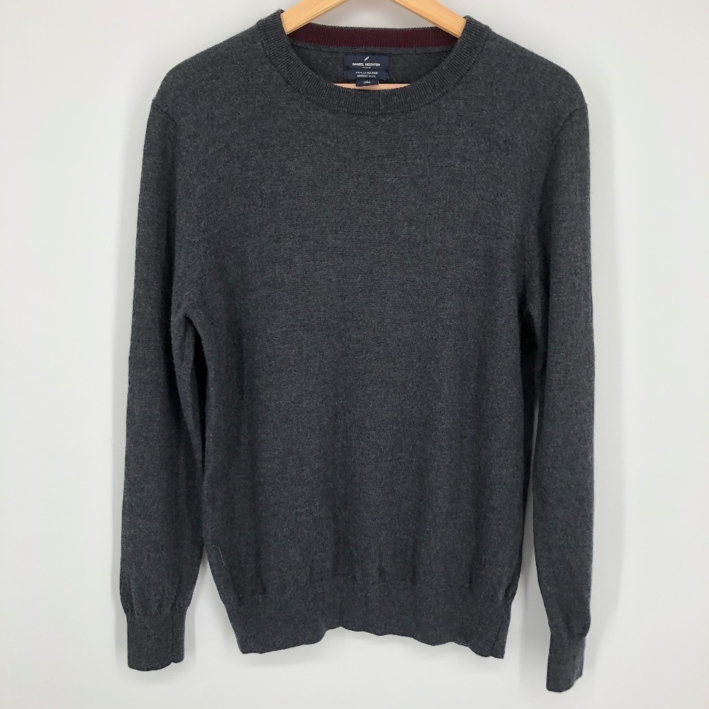 Daniel Hechter Mens Sweater Size Large 100% Merino‎ Wool Charcoal Gray Pullover